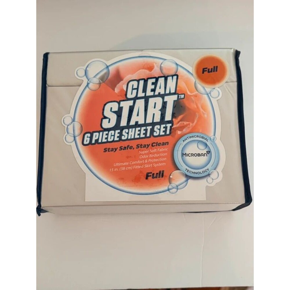 Clean Start 6-Piece Full Sheet Set- Anti-Microbial- Taupe- NWT